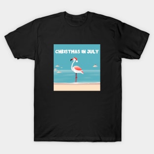 Xmas in July, Funny Flamingo Santa Tropical Christmas T-Shirt